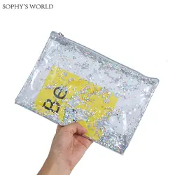 Модные Серебристые блестки женские ежедневные клатчи женский кошелек прозрачные сумки на молнии клатч конверт сумка ПВХ летняя сумочка