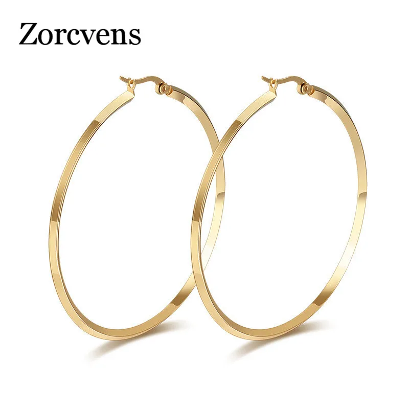 ZORCVENS большие ювелирные изделия из нержавеющей стали золотого цвета/серебристого цвета круглые серьги-кольца для женщин