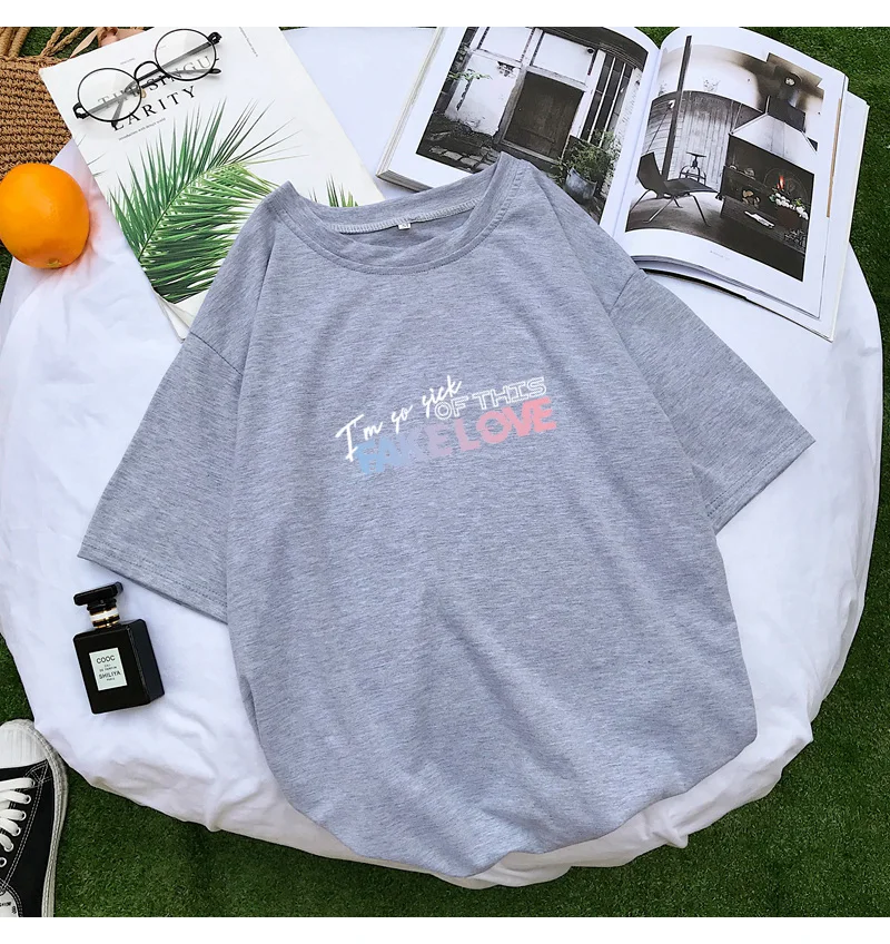 BTS Kpop Fake Love Letter Print Summer T Shirt Women Short Sleeve Fashion Casual Harajuku Tshirt Streetwear Tee Shirt Femme Tops (9)