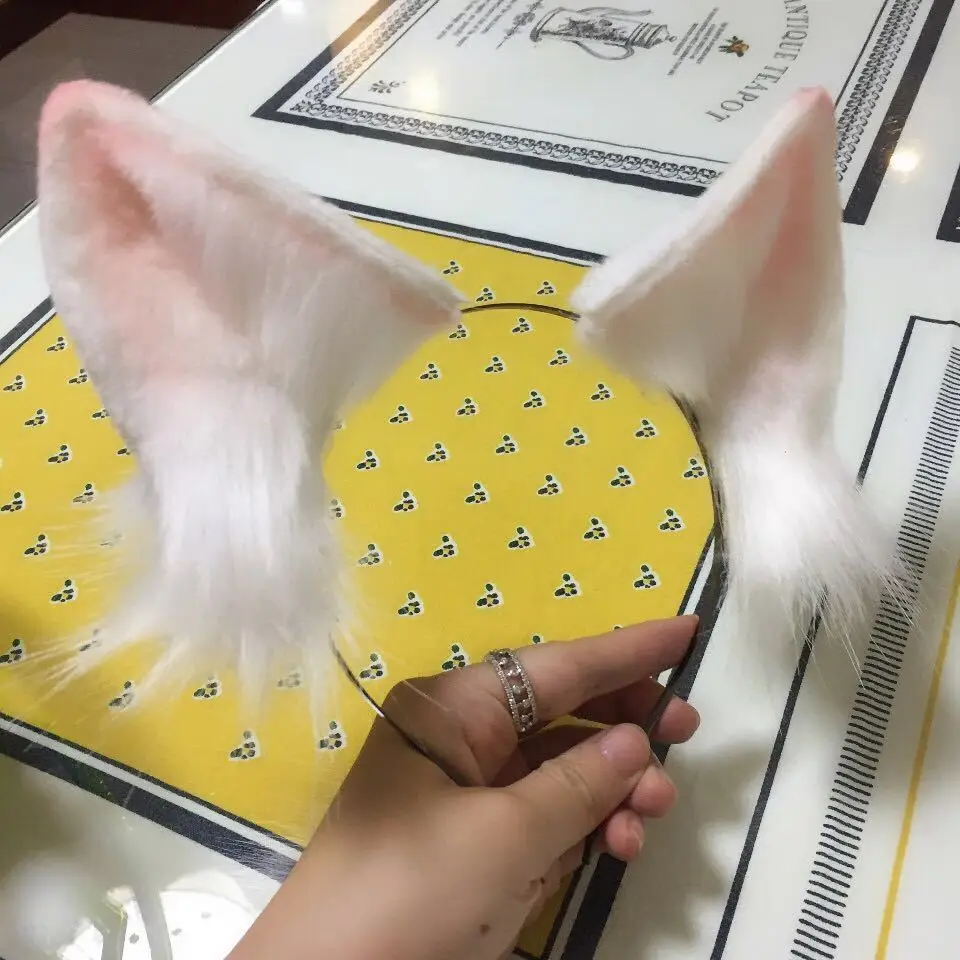 

New Lolita cosplay White Cat Ear headwear Hand Work headband hairhoop for girl women Halloween party prop