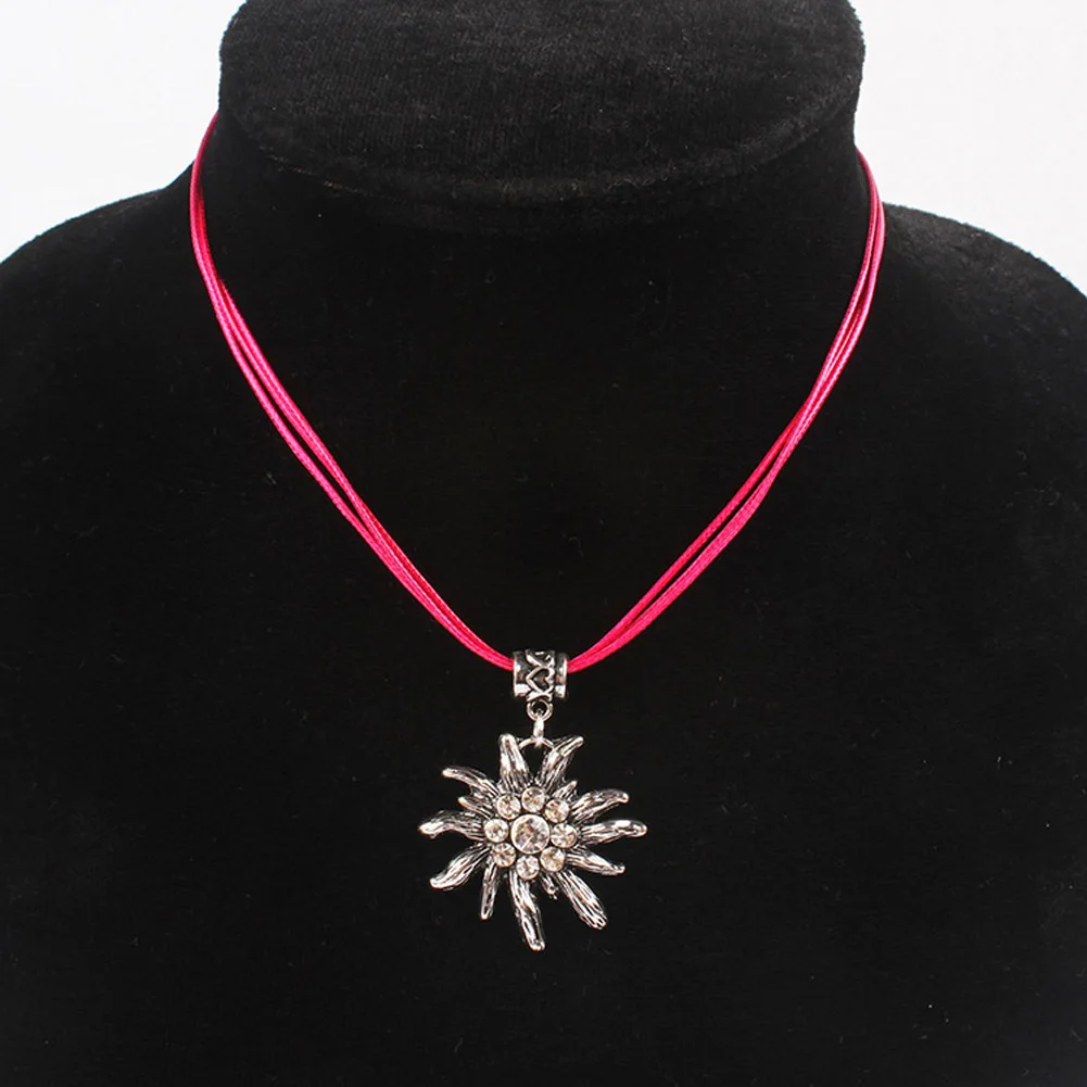 

4CM Crystal Traditional Bavarian Oktoberfest Necklace for Dirndl Lederhose Jewelry Bavarian CZ Rhinestone Edelweiss Necklace