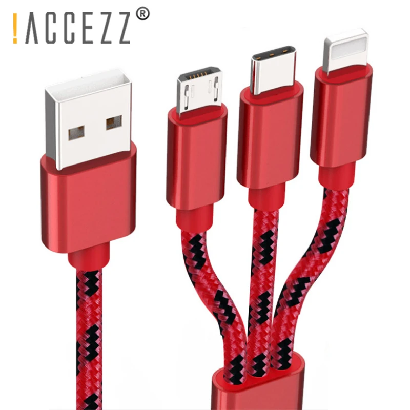 

!ACCEZZ 3 in 1 USB Cable 2A Charging Line Micro USB Type C Lighting For iPhone XR XS MAX Charger Phone Cable For Samsung S9 S8