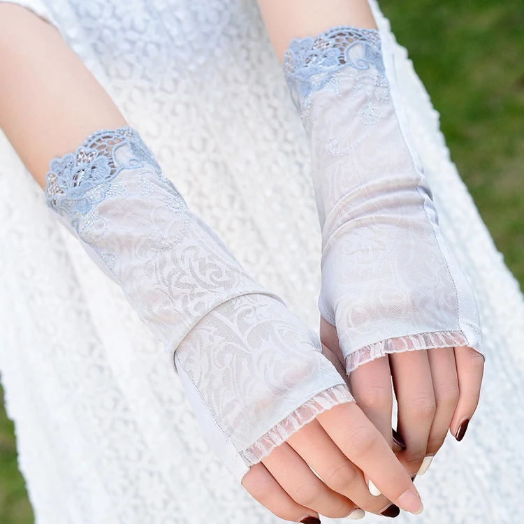 2016 Summer Ice Silk Sun Protection Gloves Lace Paragraphs Thin Short