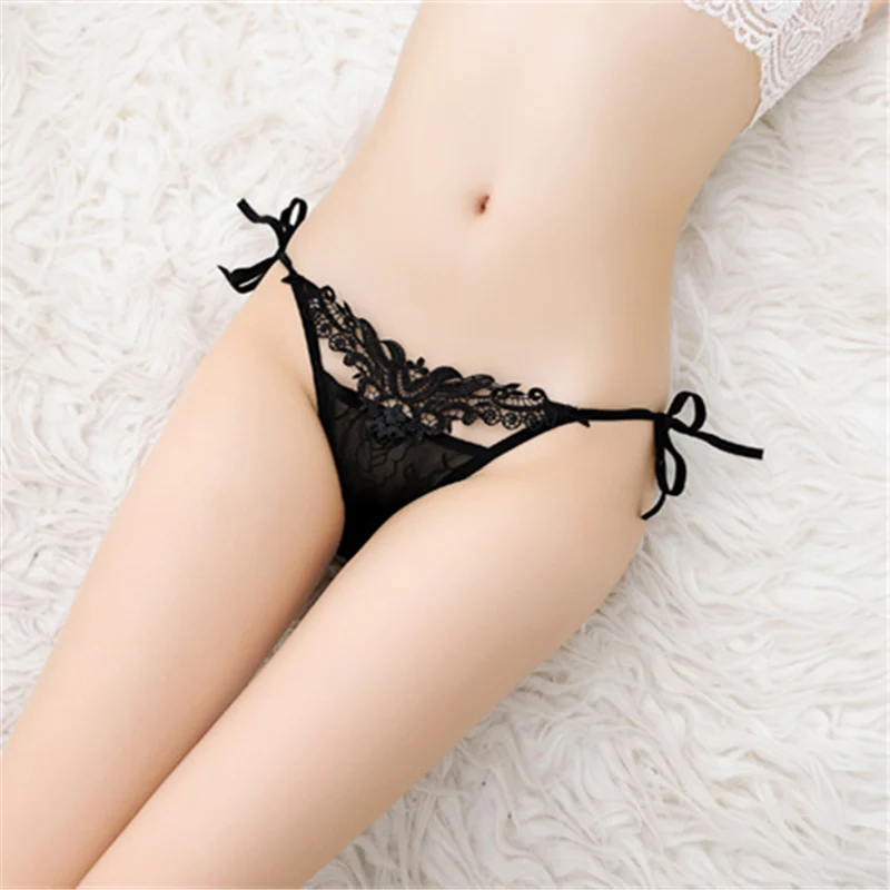New Sexy Thong Transparent Briefs Women Low Waist Lace Underwear Adjustable Bandage Sex Panties Plus Size Thongs For Women 29 (3)