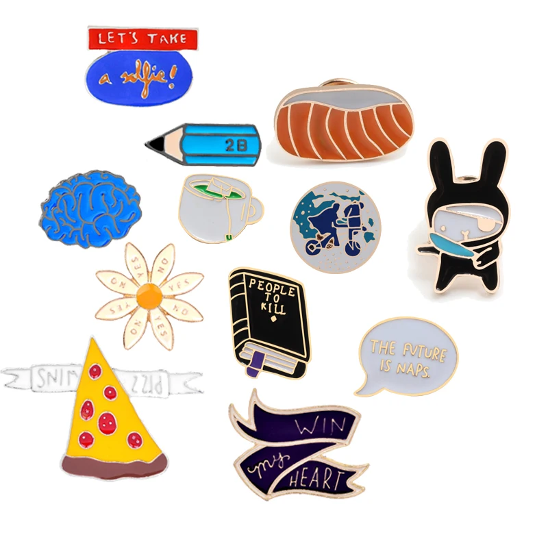 

Fashion Teacup Tent Bicycle Pencil Book Metal Brooch Men Hot Dog Sandwich Jackets Lapel Pin Badge Women Broochs Button Jewelry