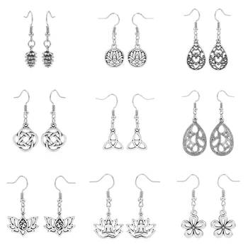 

2pair Fashion Jewelry Flower,Om Ohm Yoga Lotus,Ancient Knot,Water Drop Charms Pendant Dangle Drop Earring Jewelry