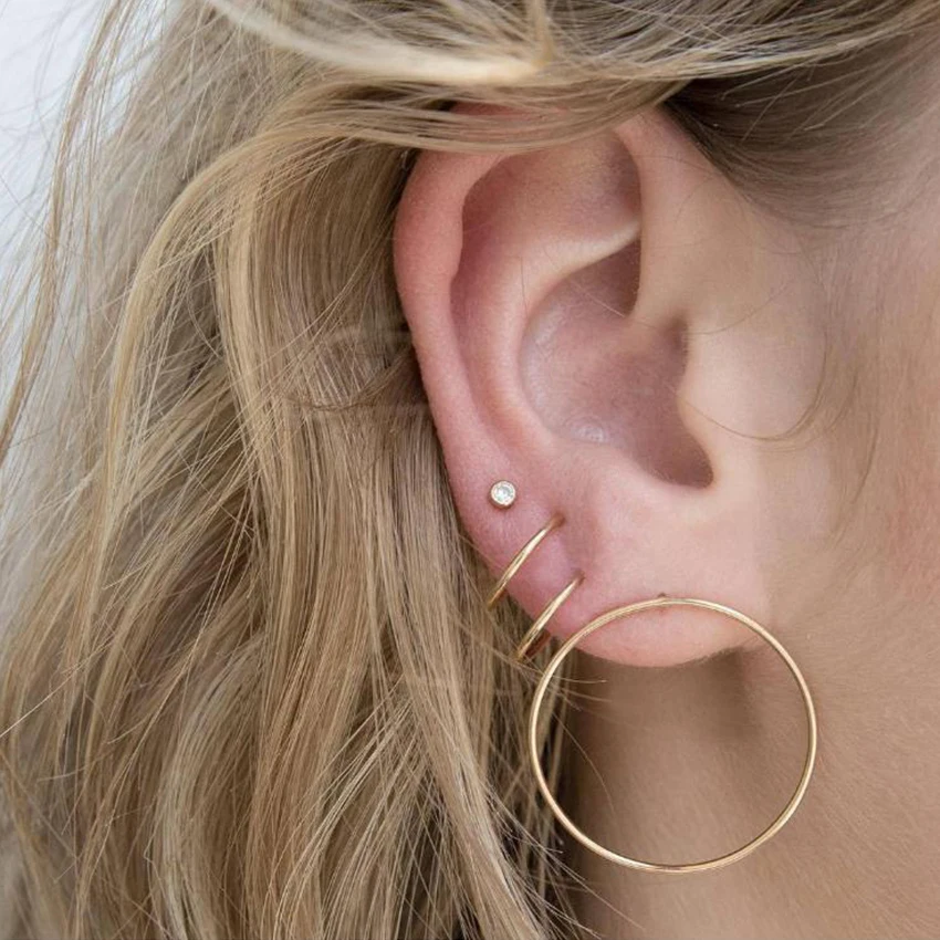 

2018 Simple Gold Color Big Circle Stud Earrings for Women Geometric Crystal Earrings Oorbellen boucle d'oreille pendientes