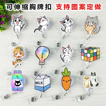 

High quality Cartoon Cat Retractable Badge Reel Student worker Exihibiton ID Name Card Badge Holder Office Supplies