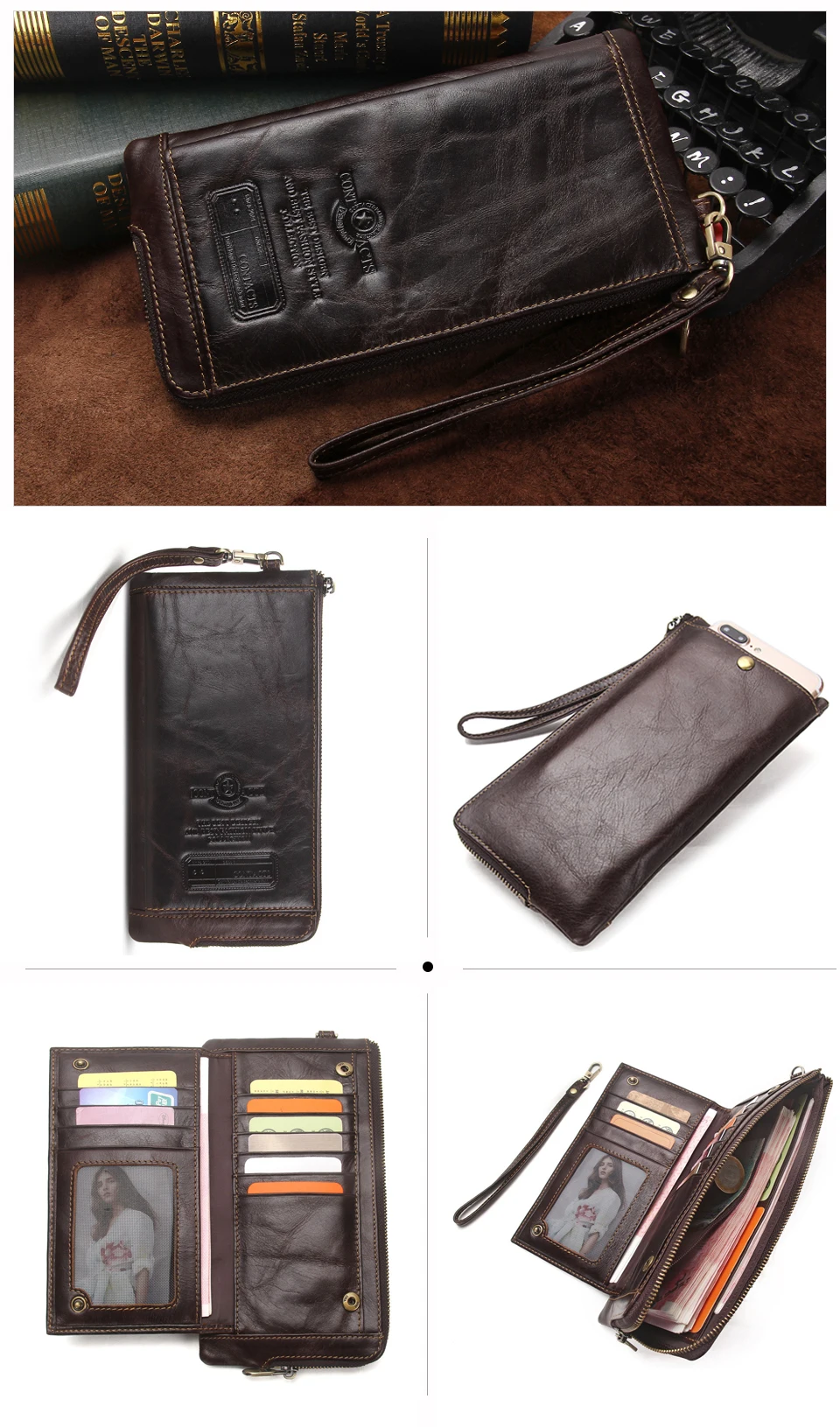 CONTACT'S Genuine Leather Women Wallets Lady Purse Long Wallet Rfid Elegant Fashion Female Women Clutch With Card Holder Phone Coffee Wallet Red Black Blue