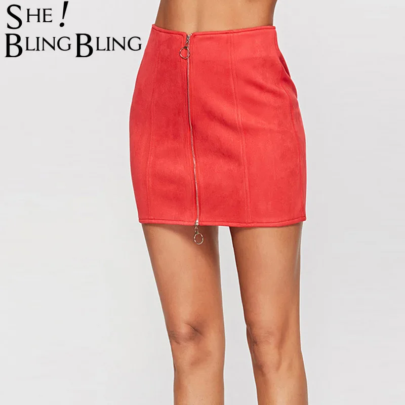 SheBlingBling Высокая талия женские юбки рабочие повседневные юбки-карандаш молния спереди уплотнительное кольцо детали мини юбки Фасонная юбка