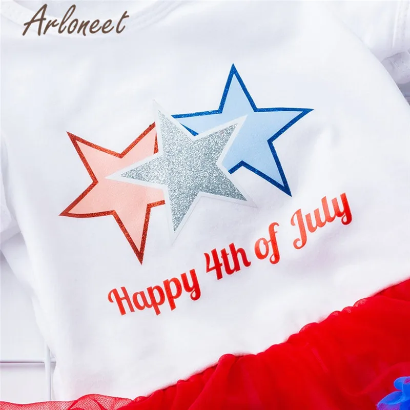 Одежда arloneet для новорожденных девочек тюль платье звезд happy 4th июля Повседневное платье повязка на голову для маленьких девочек Вечерние