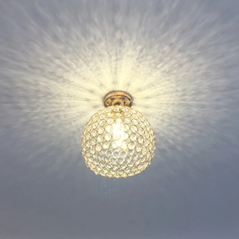Современный короткий проходной K9 хрустальный шар E27 светодиодный потолочный светильник домашний Декор Спальня хромированный Железный потолочный светильник