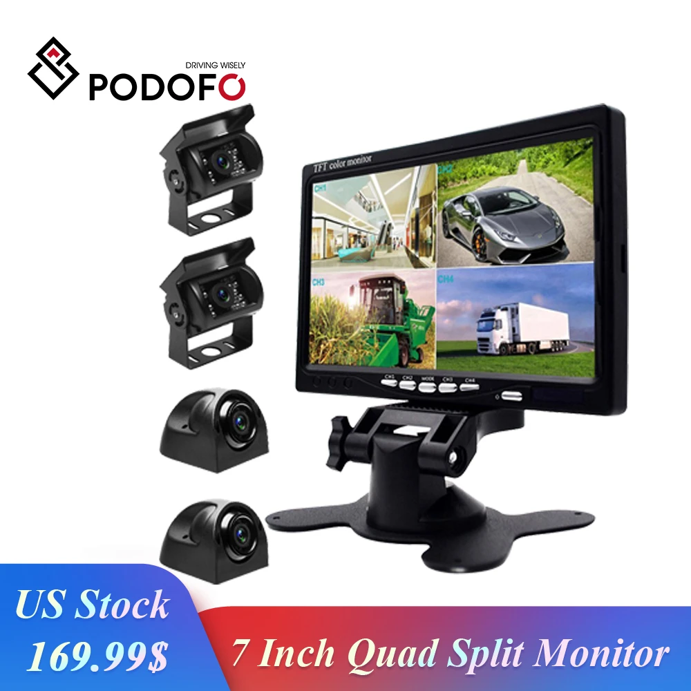 9/" HD Quad 3 Split Screen Monitor+4PIN Rear+Side View Camera*3 Truck VAN Trailer