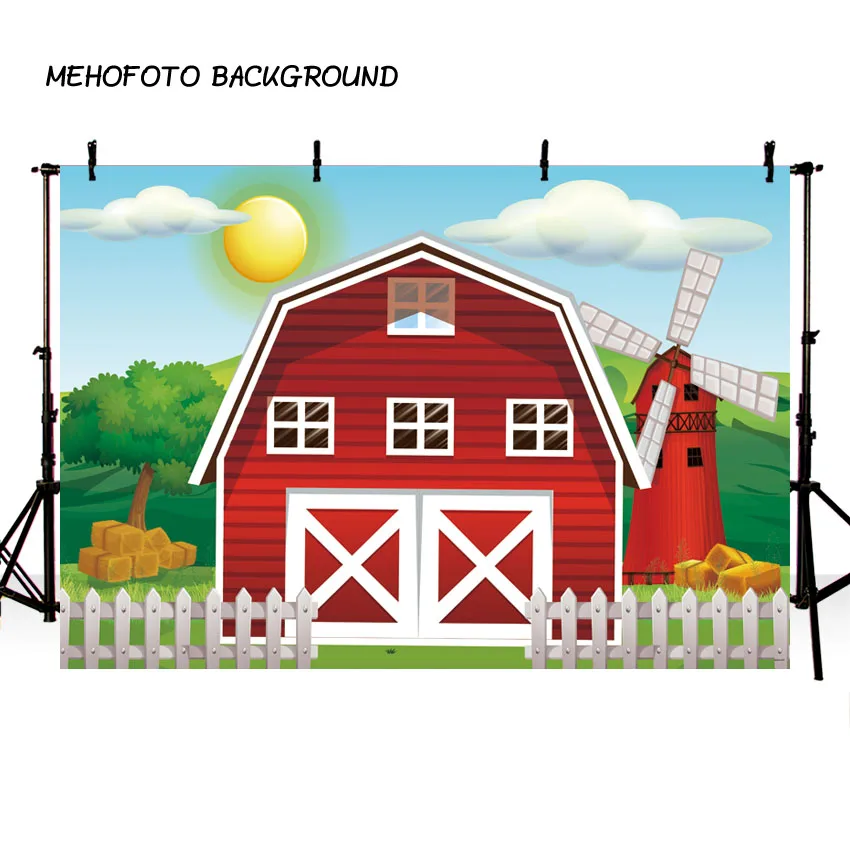 7x5 футов фон для фотосъемки с тематикой фермы красный Barn Barnyard house Дети День рождения иллюстрация фон фотостудия фотобудка