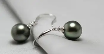 

CHARMING pair of 10-11mm tahitian black green pearl earring 925s