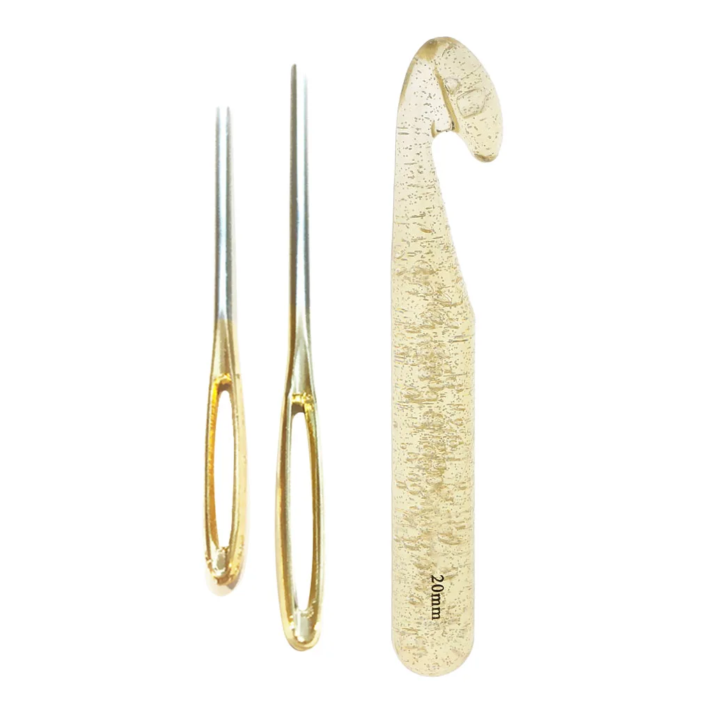 20mm Huge Crochet Hooks with 2 Pieces Large-eye Blunt Needles for for Rugs Rag Scarf DIY Projects