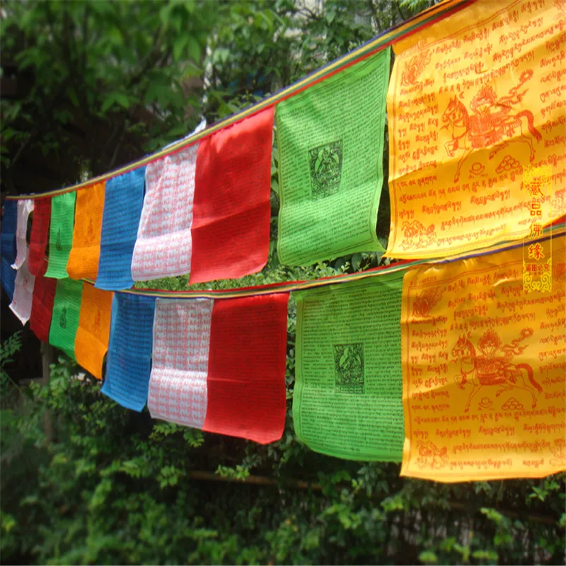 Тибетский буддистский молитвенный флаг шелк Цвет принт 3,5 метров, 10 штук в наборе, строка религиозные флаги Писания Декор храма Сутра стример