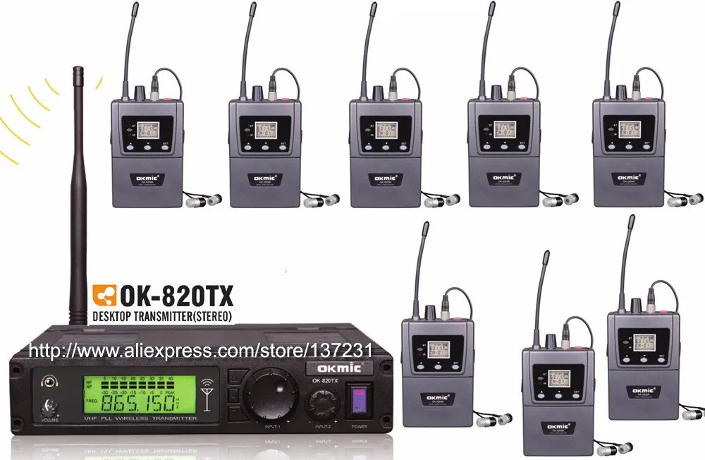 Высокое качество 1 шт. передатчик 820TX с 8 приемниками 5200R стереоприемники беспроводной в ухо монитор системы стерео наушники