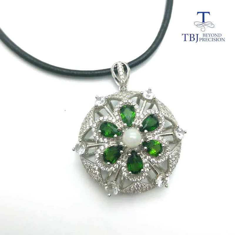 

TBJ,stylish design ,Natural chrome diopside with opal big gemstone pendant in 925 sterling silver gemstone jewelry with gift box
