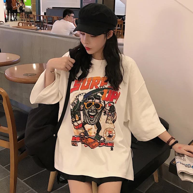 

Summer Women's T-shirts Japan Ulzzang Lovely Casual Letter Print Short Sleeve T-shirt Female Sweet Ins Chic Top For Women Tunic