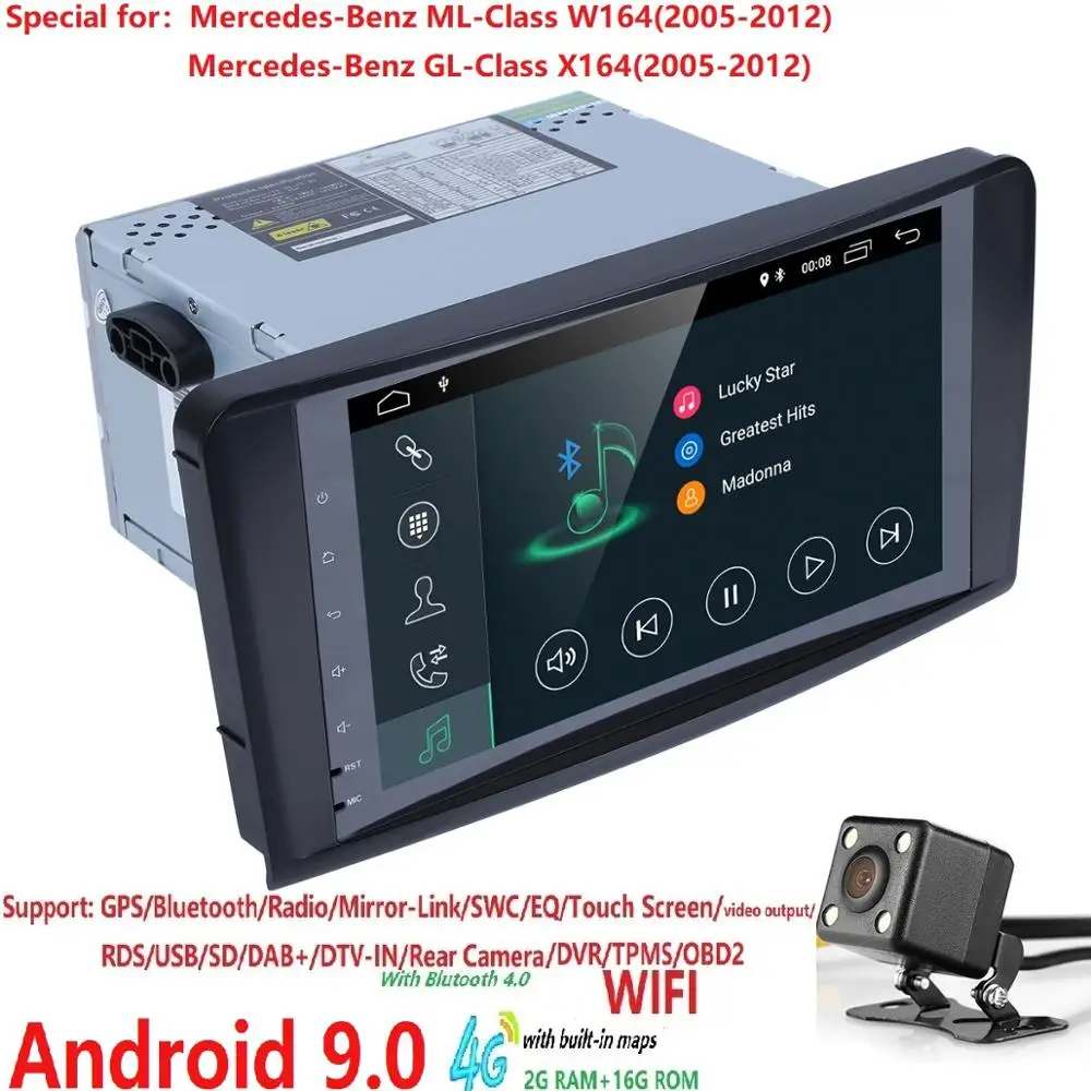 Clearance Wholesales! 2Din 9Inch Android9.0 Car NO-DVD Player For Mercedes/Benz/ML/GL CLASS W164 ML350 ML500 GL320 Canbus 4GWifi GPS Radio 0