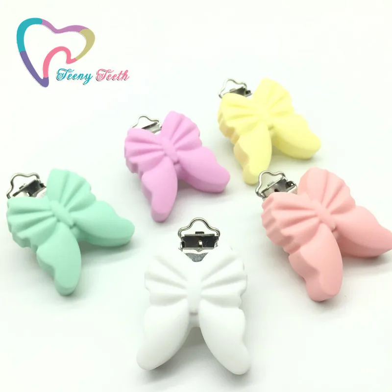 

Teeny Teeth 1 PC Cute Butterfly Shape Silicone Baby Teething Teether Pacifier Holder Clips Nursing Baby Butterfly Dummy Clips