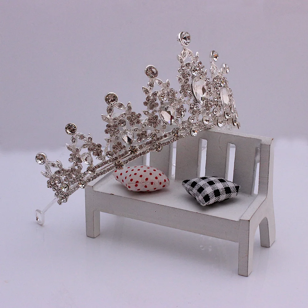 Bridal Tiara Wedding Hair Accessories Rhinestone Crown Round Symmetric Tiara Crown Wedding Pageant (Silver) (3)