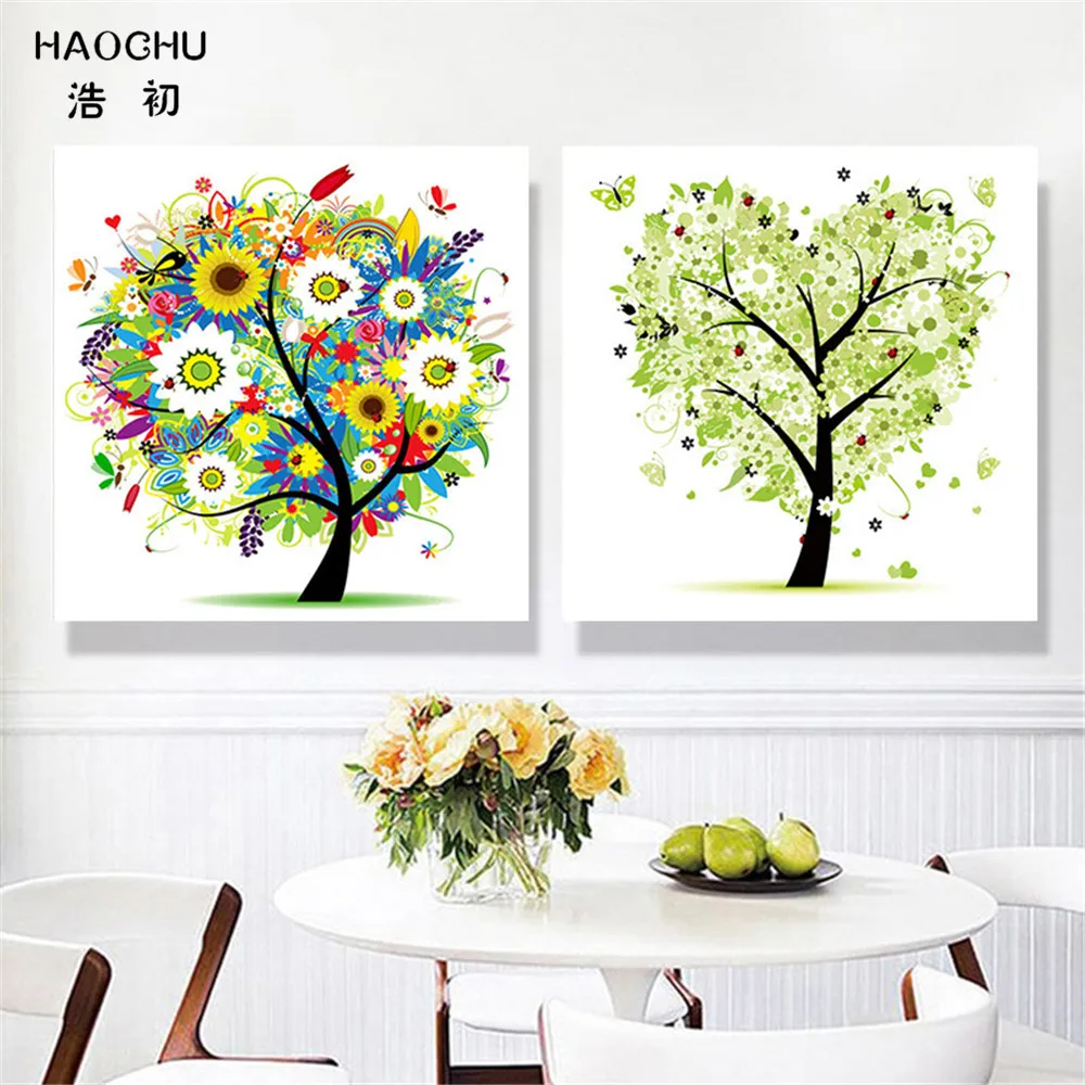 

HAOCHU MODERN HAPPY TREE WALL ART mural Canvas Painting Wall Painting poster NEW YEAR Christmas decorations for home LIVING ROOM