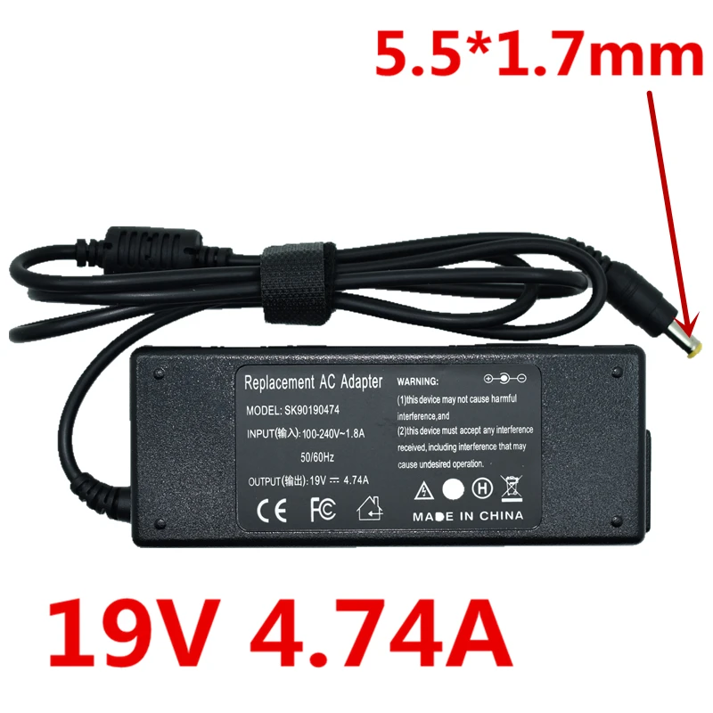 HSW 19 V 4.74A 90 W ноутбук с адаптером переменного тока Зарядное устройство для acer aspire