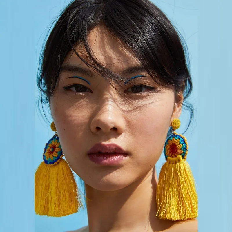 

Girlgo Bohemian ZA Long Fringe Statement Earrings For Women Beads Tassel Earrings Drop Dangle Earrings Charm Jewelry Pendientes