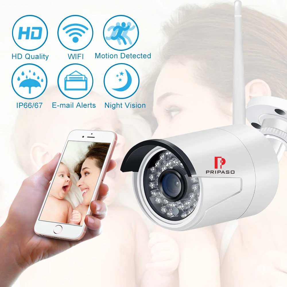 

Pripaso 1080P WiFi Bullet Outdoor Camera Wireless Security Surveillance Camera with Waterproof Night Vision Motion Detection