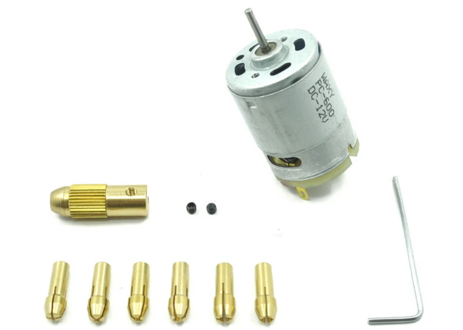 Hot Dc 12v Electric Motor Drill Press With 6pcs 0.53mm Small Brass Drill Chuck Collets