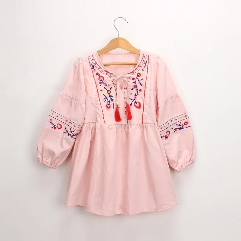 

2019 Girls Dress Spring and Autumn Vintage Long Sleeve Embroidered Fringe Costum Toddler Girls Clothes Kids Clothing