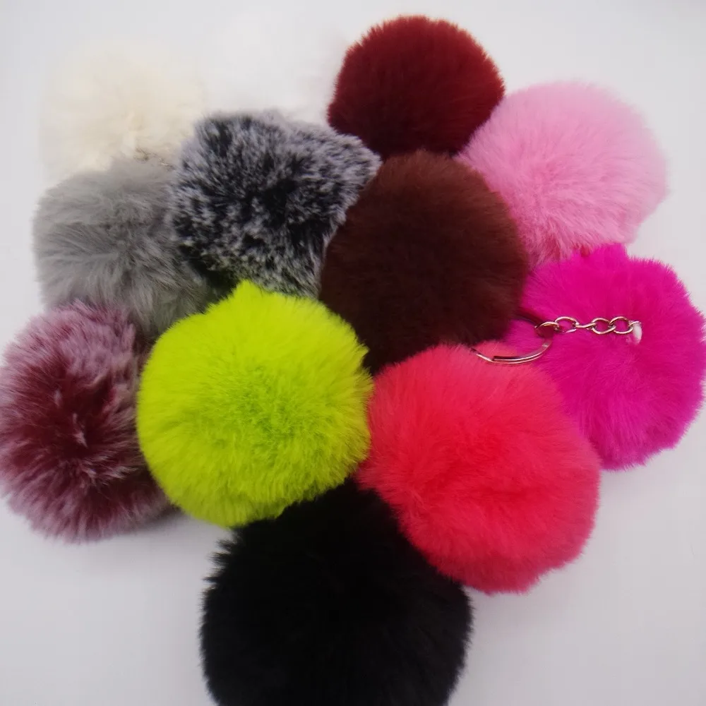 

New 8CM 12 Colors Fluffy Rabbit Fur Ball Key Chain Cute Cream Black Pompom Artificial Rabbit Fur Keychain Women Car Bag Key Ring