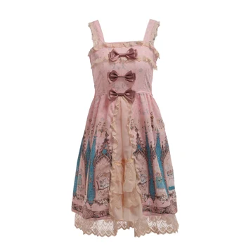 

Pink Lolita Dress Women Girls Sweet Bows JSK Cute Sleeveless Kwaii Fairy Dresses