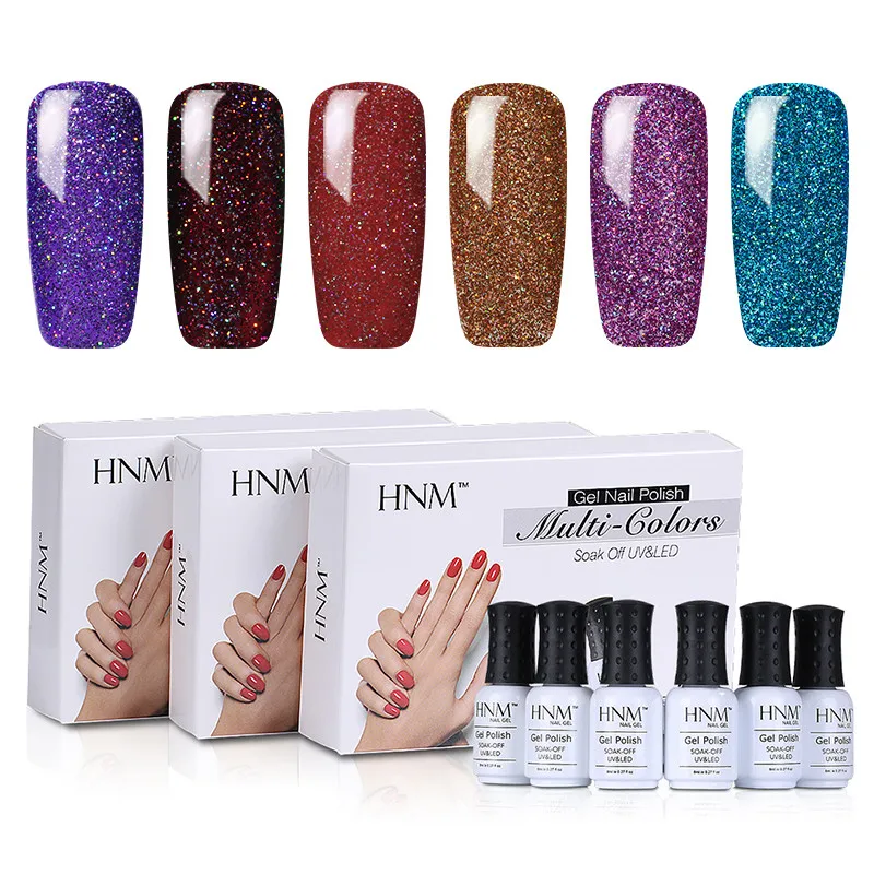 HNM 6 шт./лот Супер Bling 8 мл УФ-гель для ногтей Vernis Полупостоянный Гель-лак светодиодный гель для ногтей набор Bling Гибридный набор чернил Гель-лак