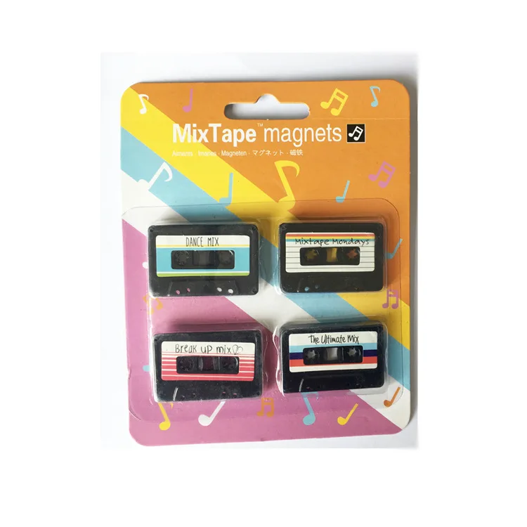 

4pcs Turntable Fridge Magnet Disk Disc Cassette Tape Refrigerator Magnetic Message Sticker Bulletin Board Funny Children Toy