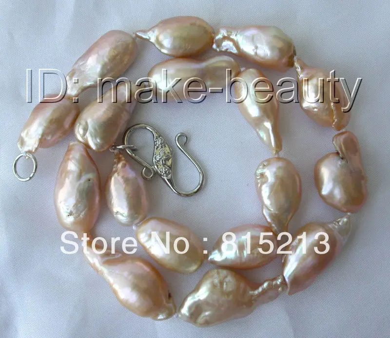 

FREE SHIPPING>>>@@ > N665 sbig baroque pink keshi reborn freshwater pearl necklace