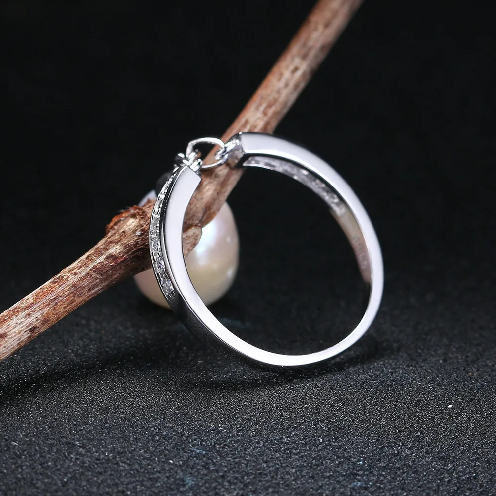 MoBuy Freshwater Pearls Natural Gemstone Rings For Women Girl 925 Sterling Silver Jewelry White Gold Plated Fine Jewelry MBRI057