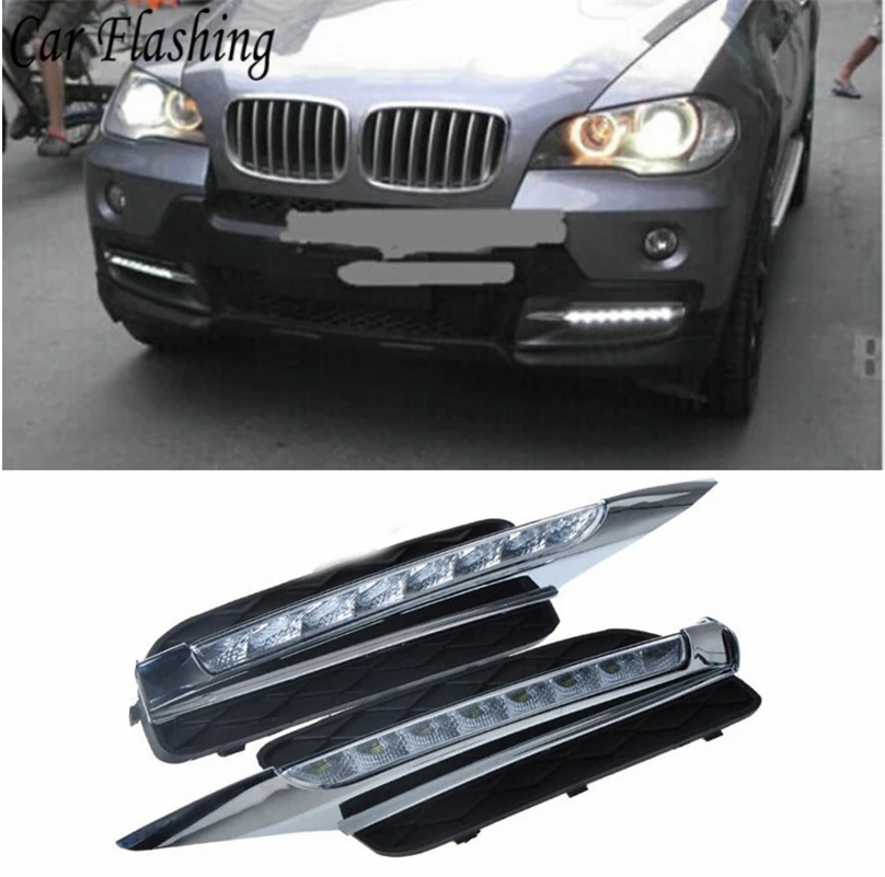 

Car Flashing 1set For BMW X5 E70 2007 - 2010 LED DRL Daytime Running Light Daylight Fog Head lamp car-Styling Bulb Decoration