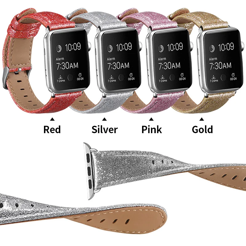 Ремешок из ПУ кожи для Apple Watch SE Band Series 6 5 4 3 2 1 блестящий браслет с блестками iWatch