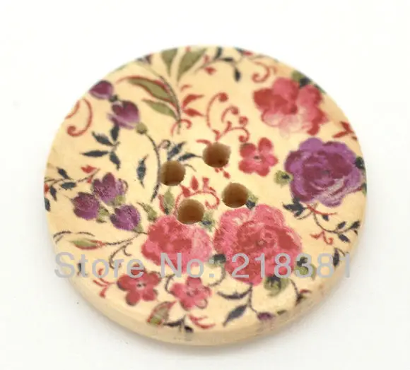 

Free Shipping 50pcs Flowers Wood Painting Sewing Buttons Scrapbook 30mm