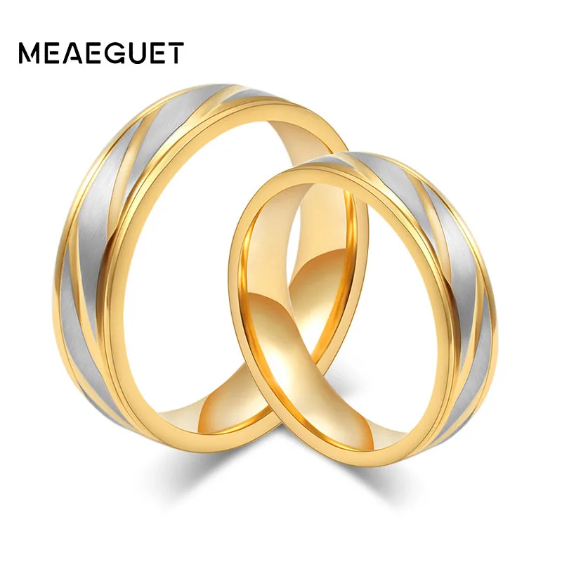 Meaeguet Fashion Lover's Wedding Rings Gold-Color Rings Stainless Steel Couple Wedding Engagement Rings