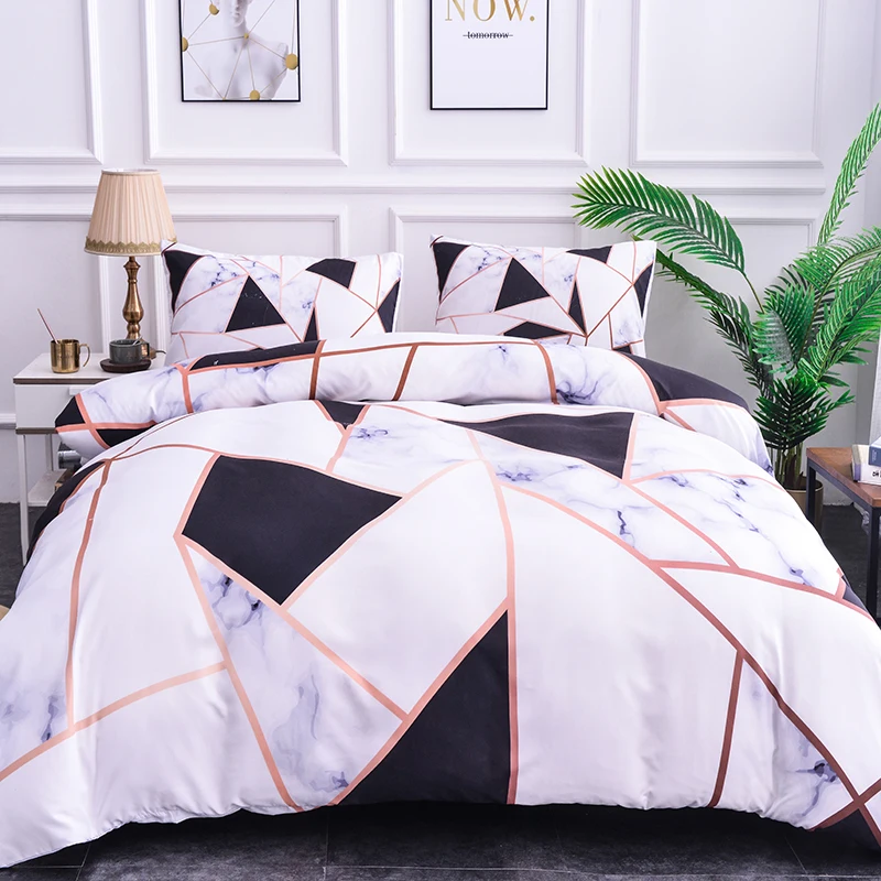 Boniu декор в спальню геометрический Комплект постельного белья с мраморным принтом кубик черный белый розовый пододеяльник набор 3 шт. модное покрывало королева