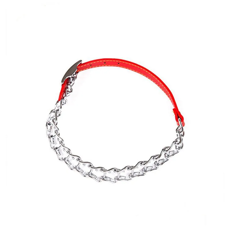 

Stainless steel chain dog collar soft Pu leather pet Collars Adjustable Metal Buckle dog necklace chains for Medium large dogs