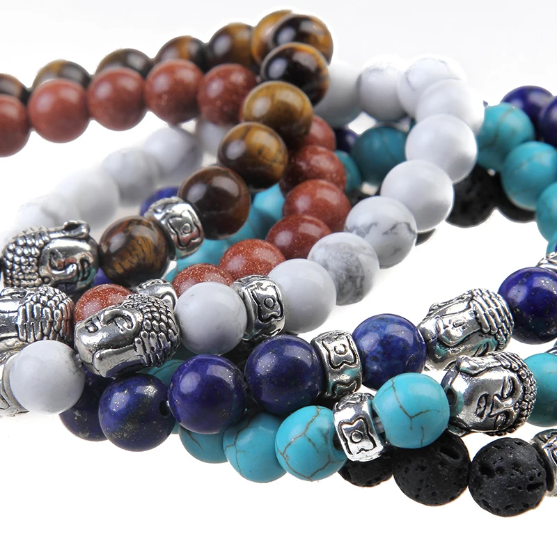 

Alloy Natural Stone Buddha Good Luck Bracelet Fashion Beads Stretch Charm Antique Silver color Bracelets Woman&Man Jewelry