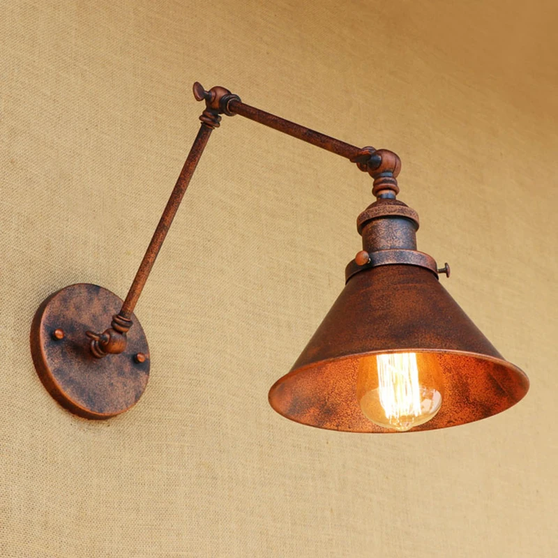 Vintage Industrial Umbrella Wall Lamp adjustable Swing Arm Sconce Porch Bedroom Balcony Stair Restaurant Bar Wall Light 110-220v