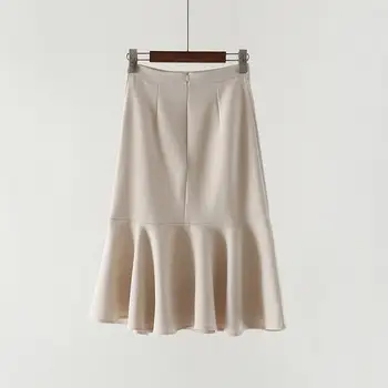 

Skirts 2019 Spring Summer New Vintage Temperament Hem Medium Length Skirt Ladies Elegant Slim Solid Mermaid Skirt