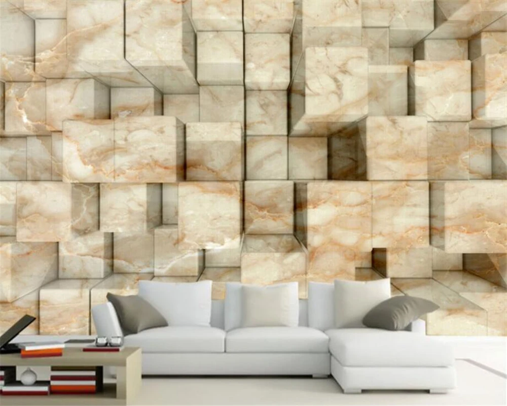 Warna Beibehang Wallpaper Marmer Diukir Tekstur Kubus Tiga Dimensi