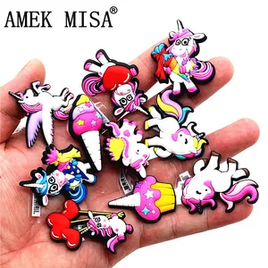 1 шт. украшения для обуви с имитацией единорога/радужной лошади/Пегаса, ПВХ пряжки для обуви, очаровательные аксессуары, браслеты для детей Croc JIBZ - изображение